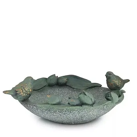 GARDEN STORIES BIRD BATH WITH BIRDS AND FLORAL EDGE
