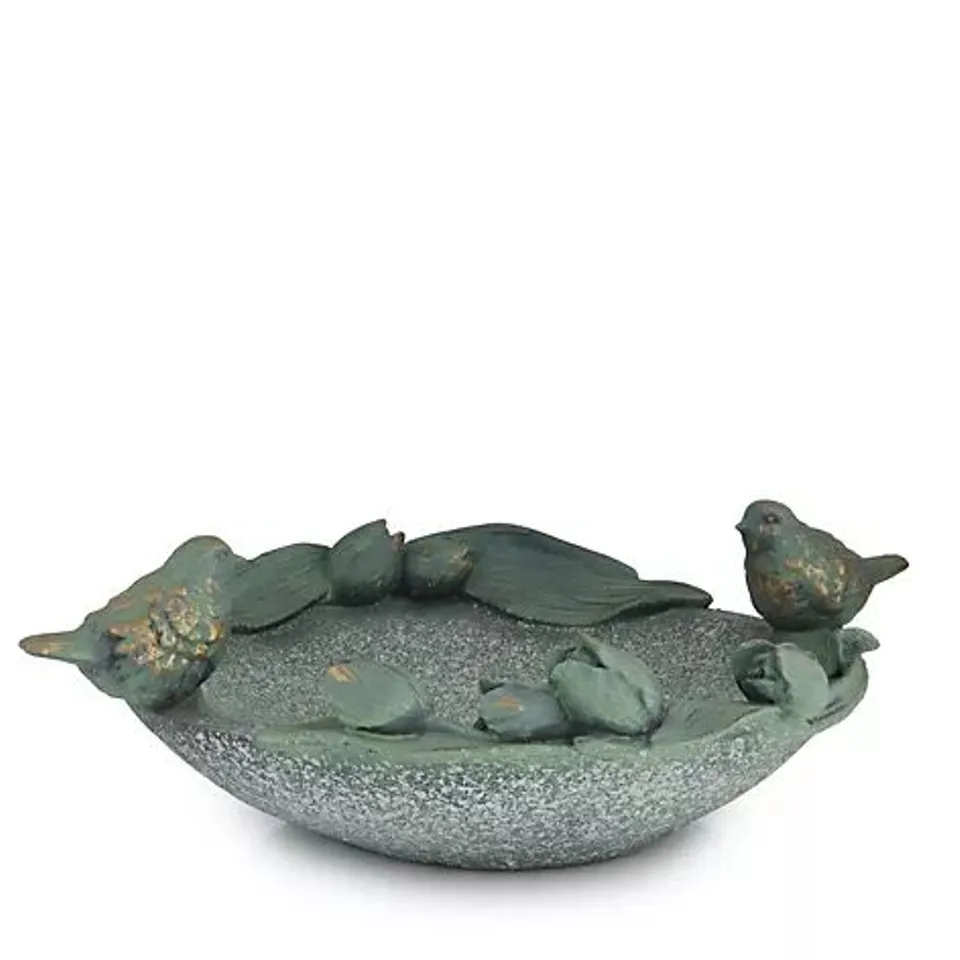 GARDEN STORIES BIRD BATH WITH BIRDS AND FLORAL EDGE