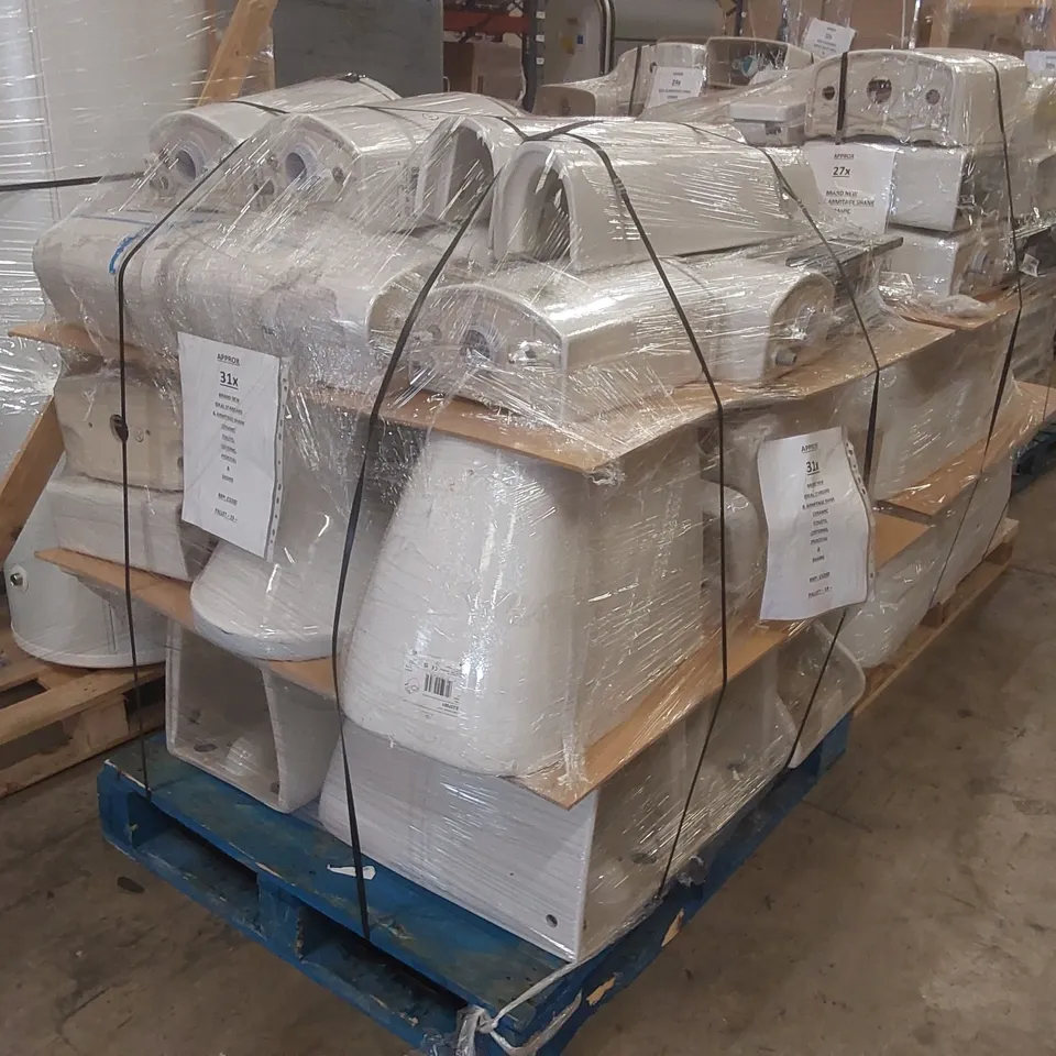 PALLET CONTAINING APPROXIMATELY 31x IDEAL STANDARD & ARMITAGE SHANK CERAMIC TOILETS, CISTERNS, PEDESTAL & BASINS