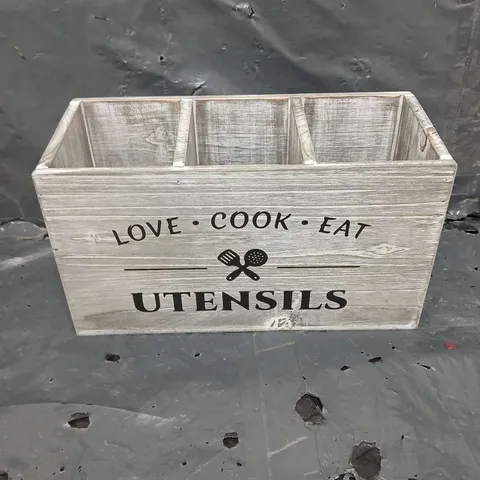 LOVE COOK EAT UTENSILS WOODEN STORAGE BOX  