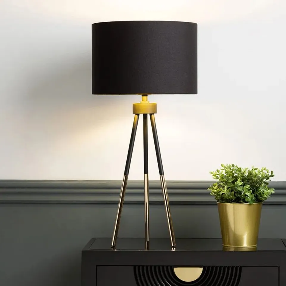 BOXED 83cm BLACK/GOLD TABLE LAMP 