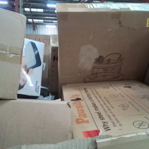PALLET OF ASSORTED HOUSEHOLD GOODS AND PRODUCTS TO INCLUDE;CAT LITTER TRAY,INFLATABLE BED,BABY SEAT