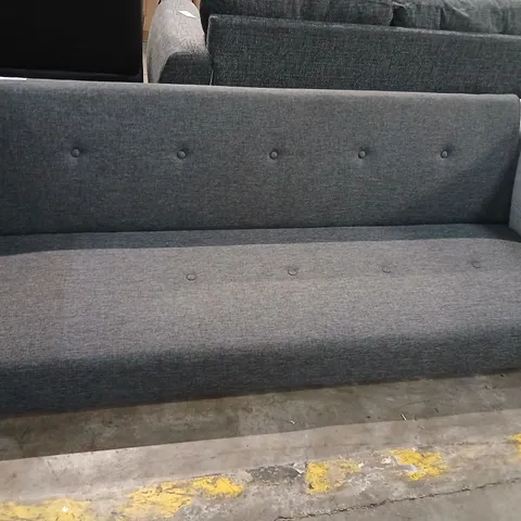 DESIGNER GREY FABRIC CLICK CLACK SOFA BED WITH BUTTON DETAIL
