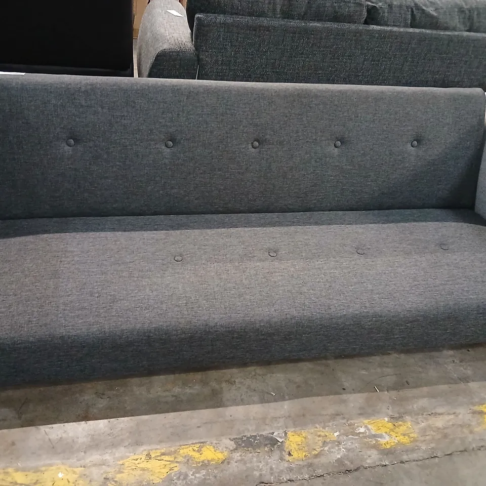 DESIGNER GREY FABRIC CLICK CLACK SOFA BED WITH BUTTON DETAIL