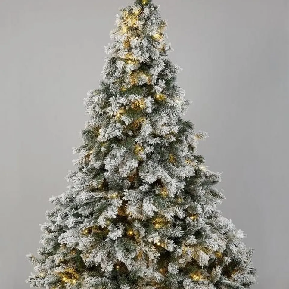 BOXED 7FT FLOCKED PRELIT DOWNSWEPT PINE EFFECT TREE