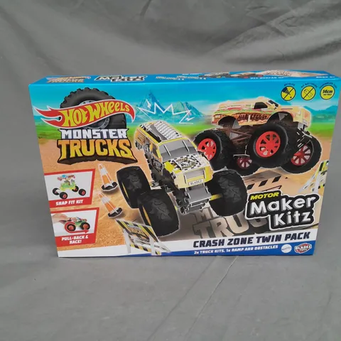 BOXED HOTWHEELS MONSTER TRUCKS MOTOR MAKER KITZ CRASH ZONE TWIN PACK 