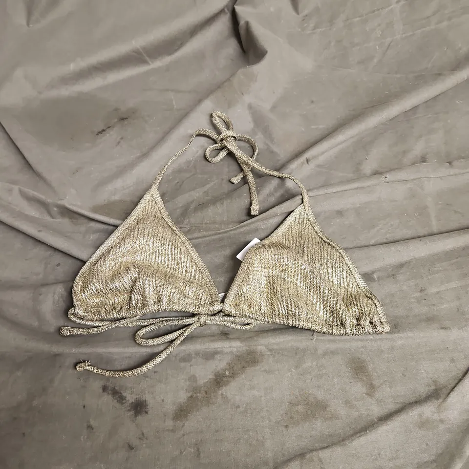 OUT FROM UNDER IBIZA TRIANGLE BIKINI TOP IN GOLD SIZE S