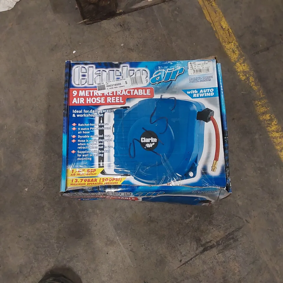 BOXED CLARKE CAR9PC 9M RETRACTABLE AIR HOSE REEL