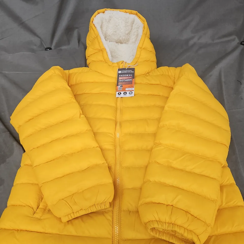 MOUNTAIN WAREHOUSE THERMAL PUFFER JACKET – YELLOW, FLEECE-LINED HOOD AGE 11-12 YEARS