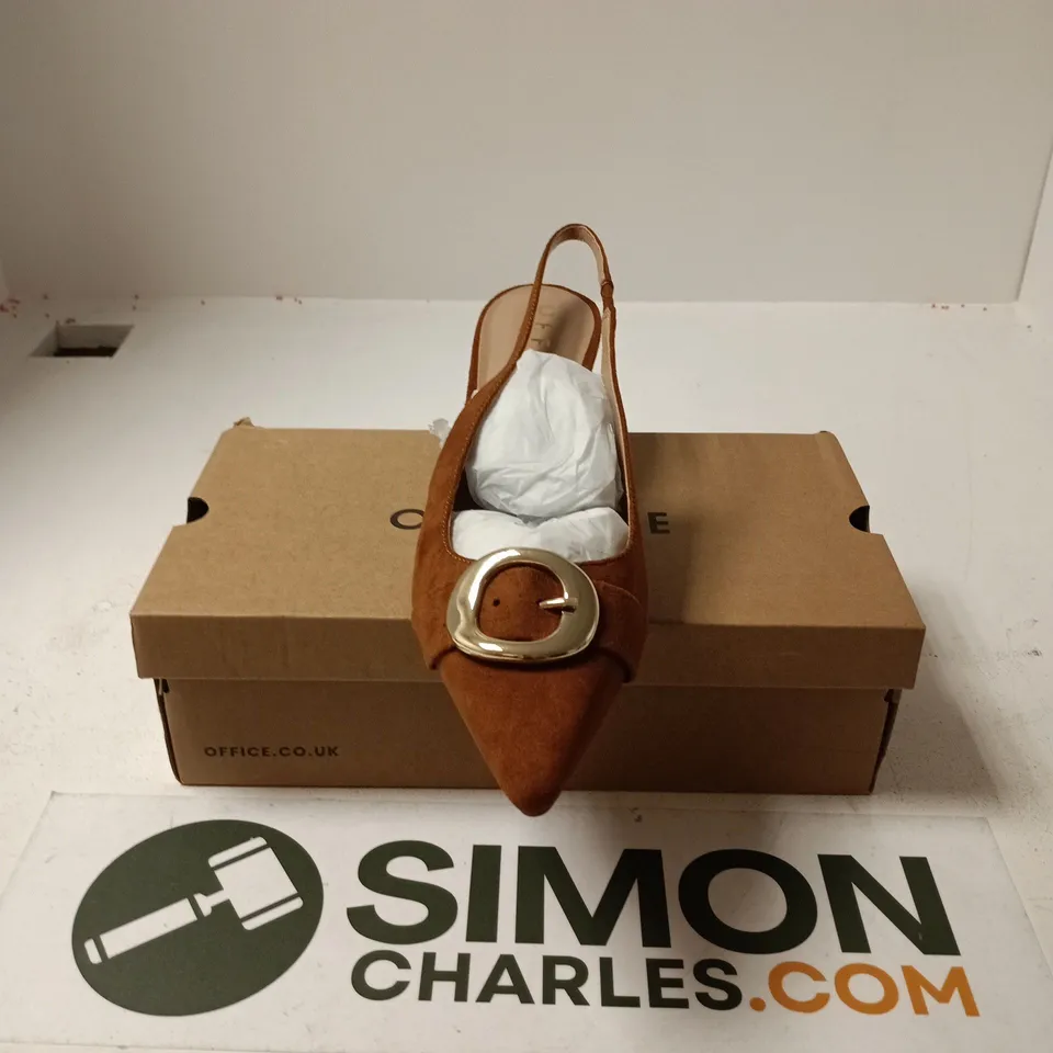 BOXED PAIR OF OFFICE POINTED STRAPPY HEELS IN LIGHT BROWN - SIZE 41