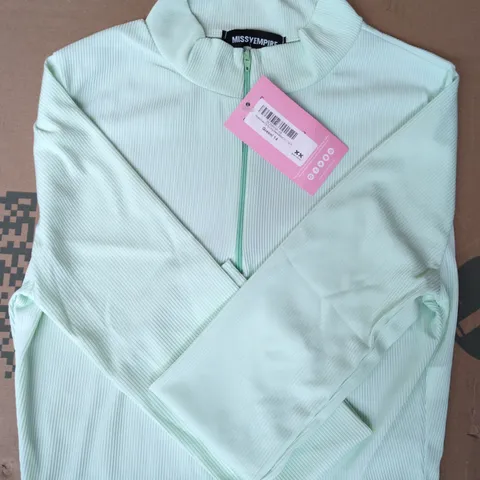 MISSYEMPIRE AMAKA GREEN ZIP-UP LONG SLEEVE RIBBED CROP TOP SIZE 14