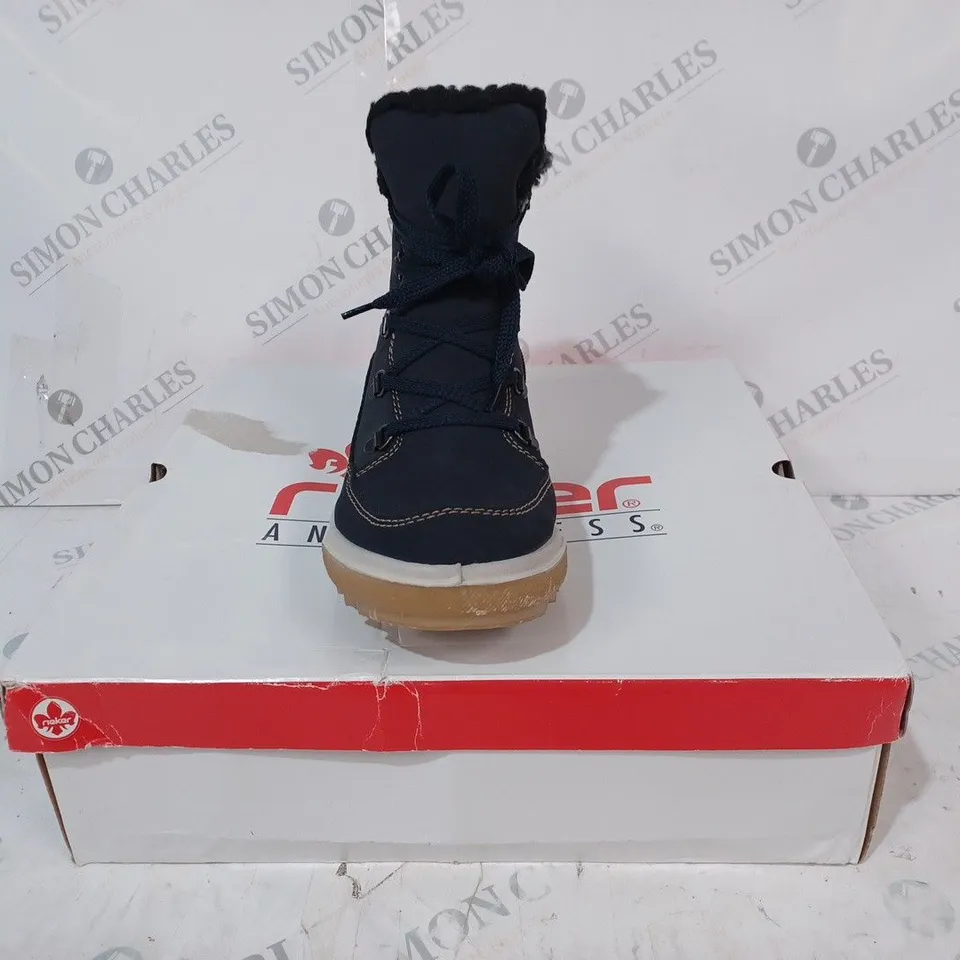BOXED RIEKER WATER RESISTANT WARM HIKER BOOTS, NAVY - SIZE 5