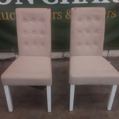 SET OF 2 REGENT OATMEAL FABRIC BUTTON BACK DINING CHAIR (WHITE LEG)