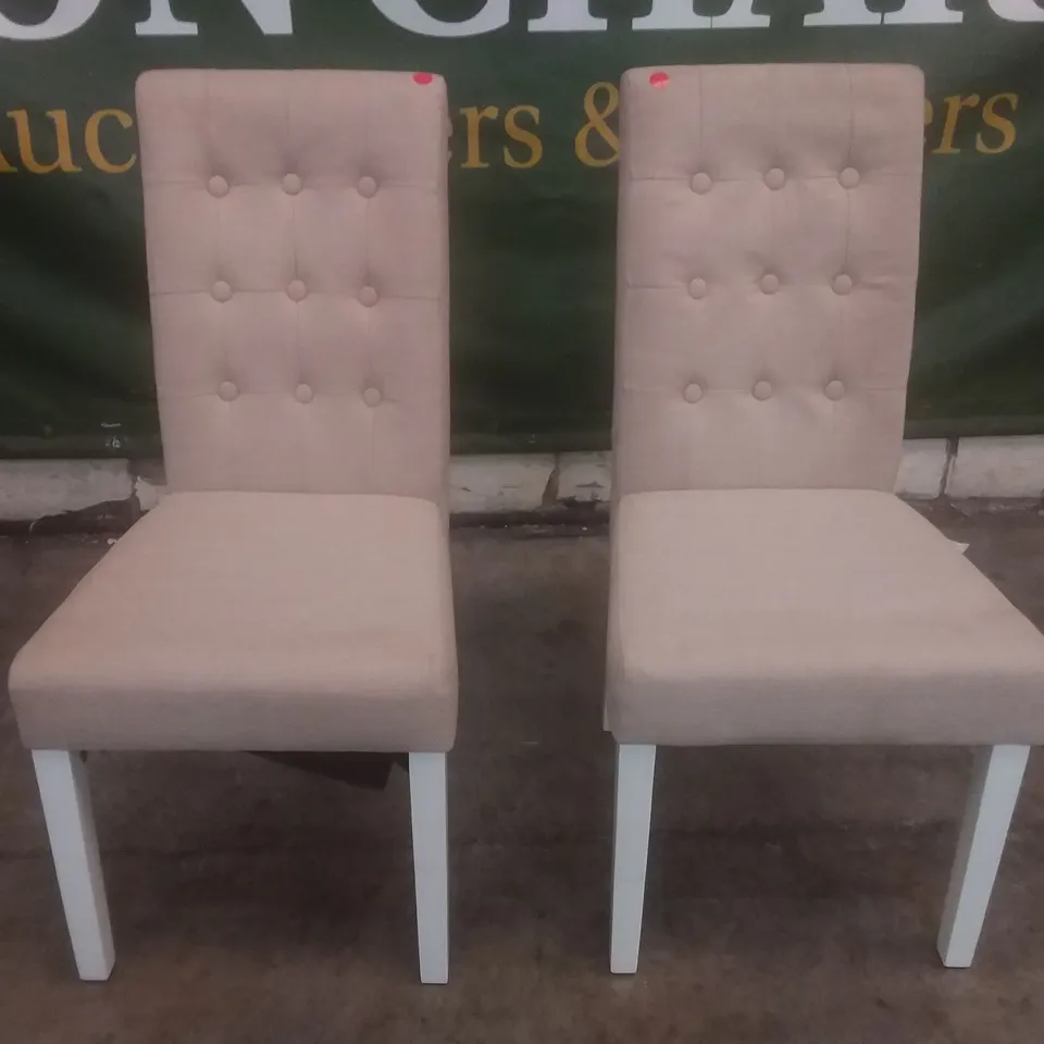 SET OF 2 REGENT OATMEAL FABRIC BUTTON BACK DINING CHAIR (WHITE LEG)