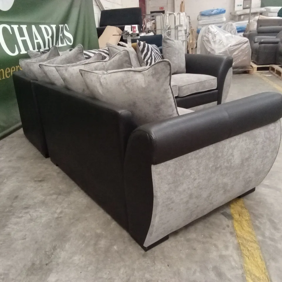 NOVA FABRIC/FAUX LEATHER CORNER GROUP SOFA - GREY/BLACK RRP £1249