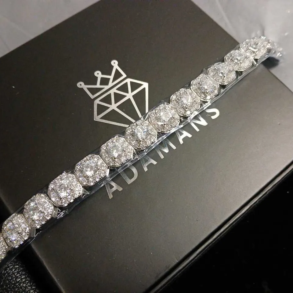 BOXED ADAMANS 10MM CLUSTERED TENNIS BRACELET - WHITE GOLD 8