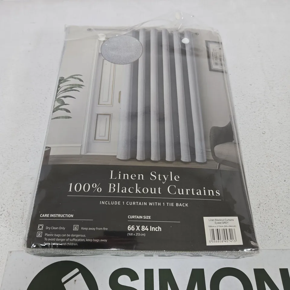 LINEN STYLE 100% BLACKOUT CURTAINS – EYELET GREY, 168 CM X 213 CM