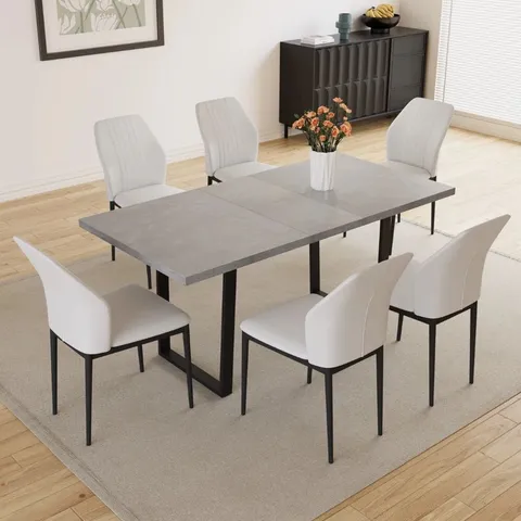 BOXED MODERN HIGH QUALITY BUTTERFLY TABLE WITH LEATHER CHAIRS - SET OF 6 (4 BOXES)