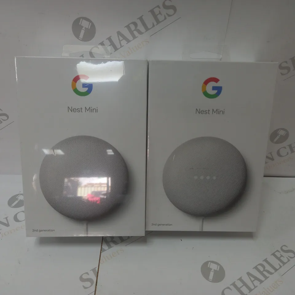 2 BRAND NEW BOXED GOOGLE NEST MINI 2ND GENERATION SMART SPEAKERS - WHITE   