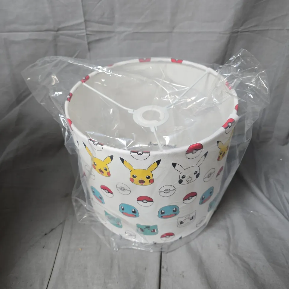 POKEMON-THEMED LAMPSHADE – WHITE CYLINDRICAL SHADE WITH PIKACHU, BULBASAUR & POKÉ BALLS
