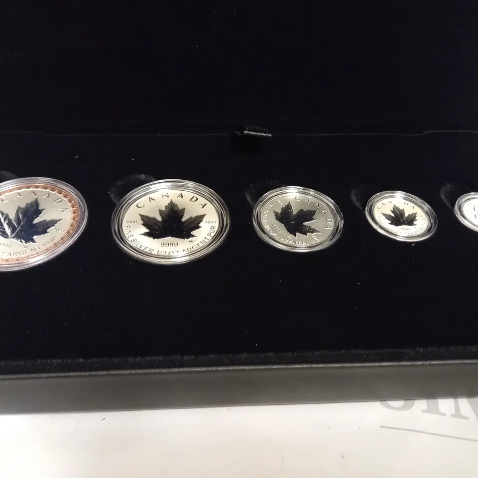 BOXED 2023 ROYAL CANADIAN MINT 35TH ANNIVERSARY SILVER MAPLE LEAF 5-COIN SET PURE SILVER