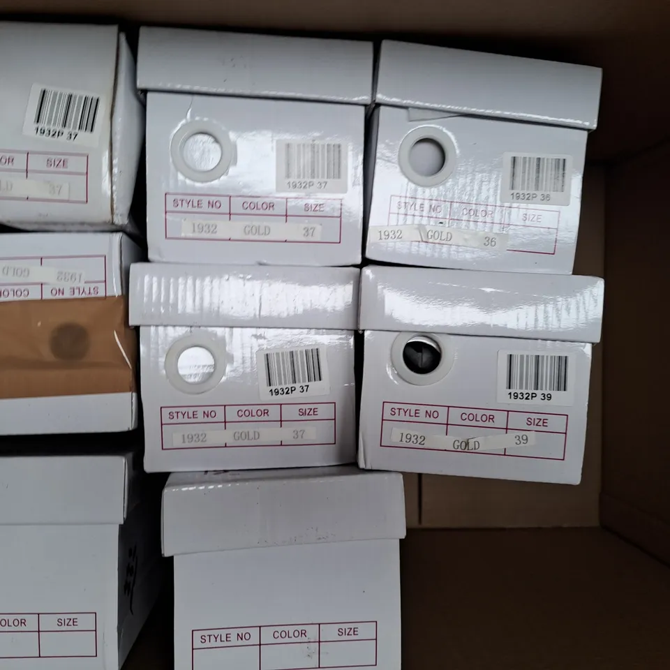 BOX OF APPROXIMATELY 10 ASSORTED PAIRS OF SHOES IN VARIOUS COLOURS, STYLES, AND SIZES