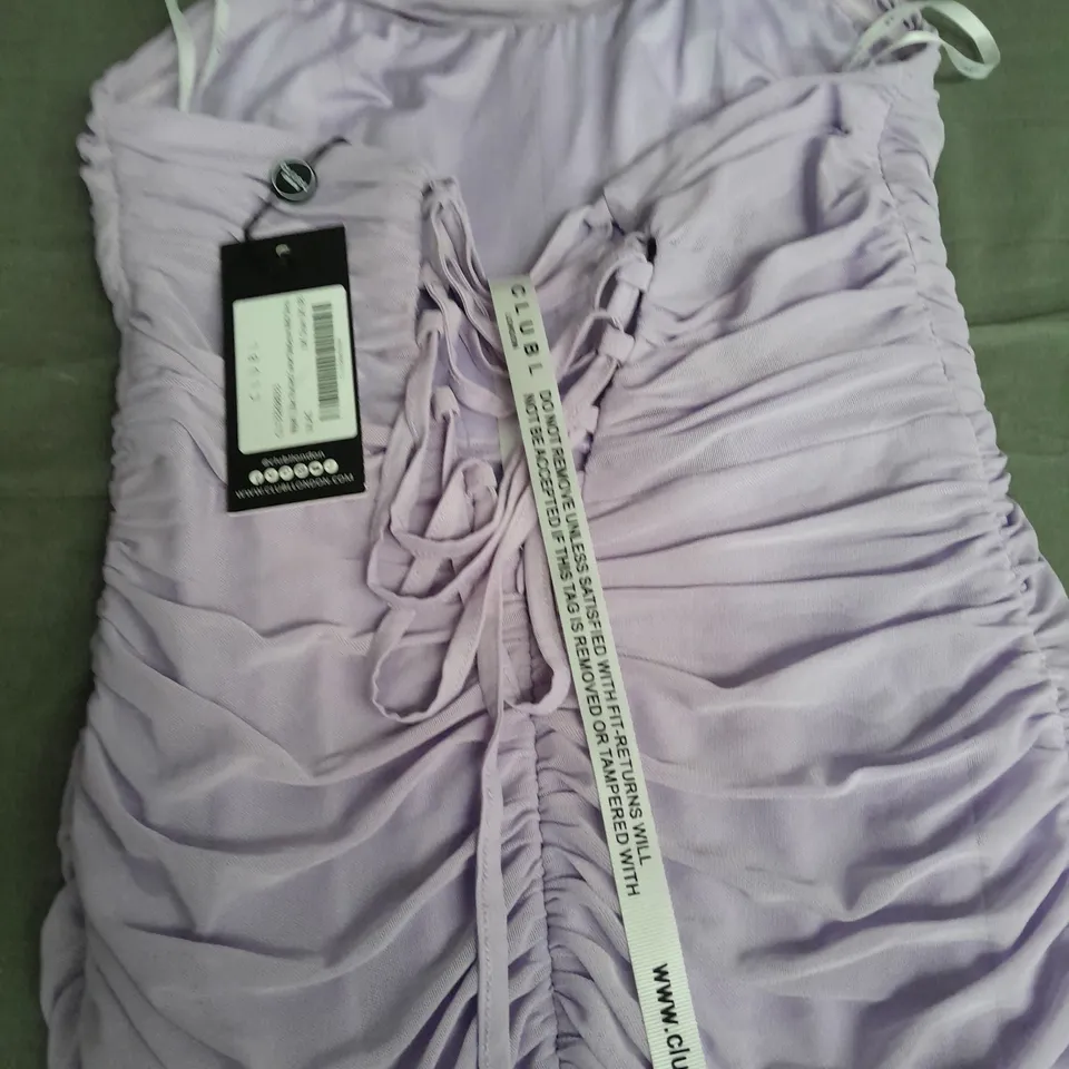 CLUB OF LONDON LILAC RUCHED CORSET BODYCON MIDI DRESS - UK 8