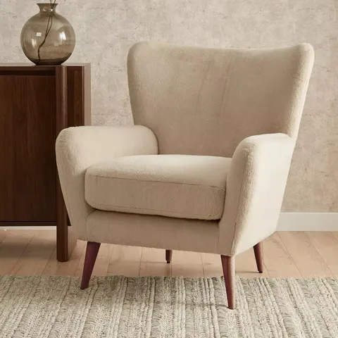 BOXED DOVE FAUX FUR WING ACCENT CHAIR - NATURAL (1 BOX)