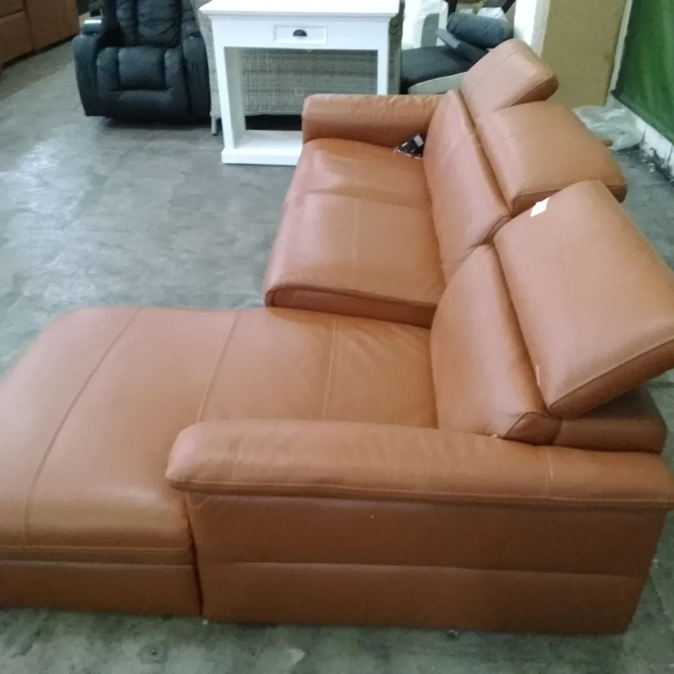 QUALITY DESIGNER ELECTRIC RECLINER 2PCS CORNER SOFA WITH LHF CHAISE - BROWN LEATHER