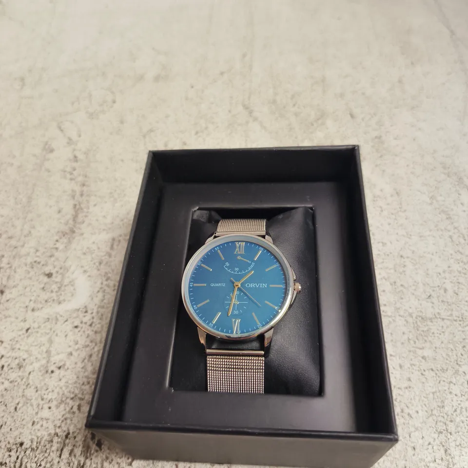 NY LONDON QUARTZ WATCH WITH BLUE DIAL & MESH STRAP – BOXED