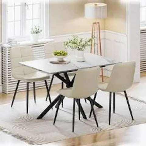 BOXED JOOLIHOME EXTENDABLE DINING TABLE AND 6 CHAIRS SET - BEIGE PU LEATHER  (2 BOXES)