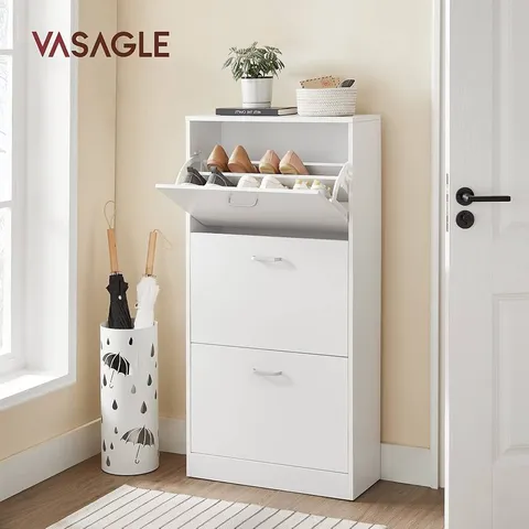 BOXED 3-TIER 18 PAIR SHOE STORAGE CABINET - WHITE // MODEL: LBC03WT (1 BOX)