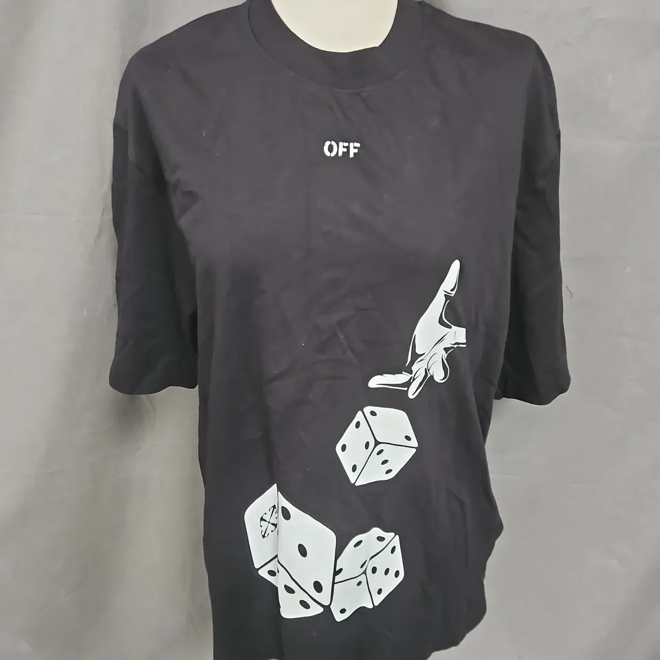 OFF-WHITE DICES SKATE TSHIRT IN BLACK/WHITE SIZE M