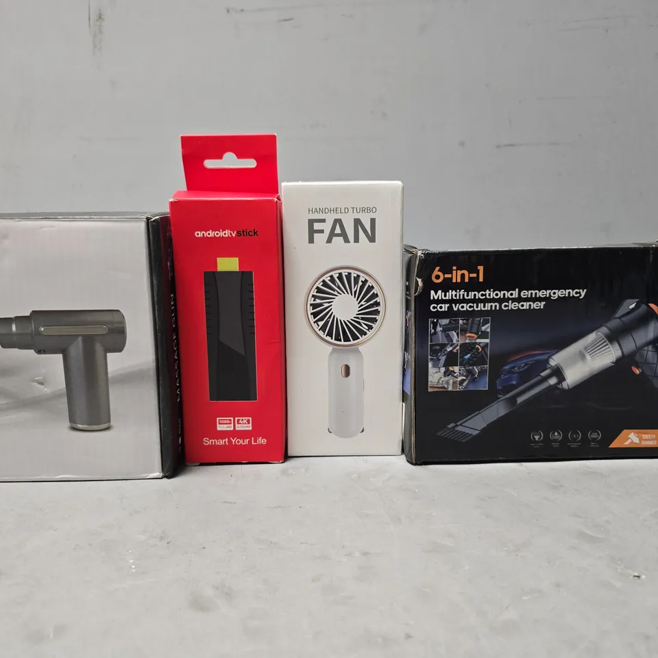 APPROXIMATELY 8 ASSORTED ITEMS TO INCLUDE - MASSAGE GUN , CAR VACUUM CLEANER , HANDHELD FAN ETC