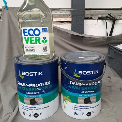 LOT OF 3 HOUSEHOLD LIQUIDS TO INCLUDE DAMP-PROOFER AND WATERPROOFER AND ECOVER LAUNDRY LIQUID