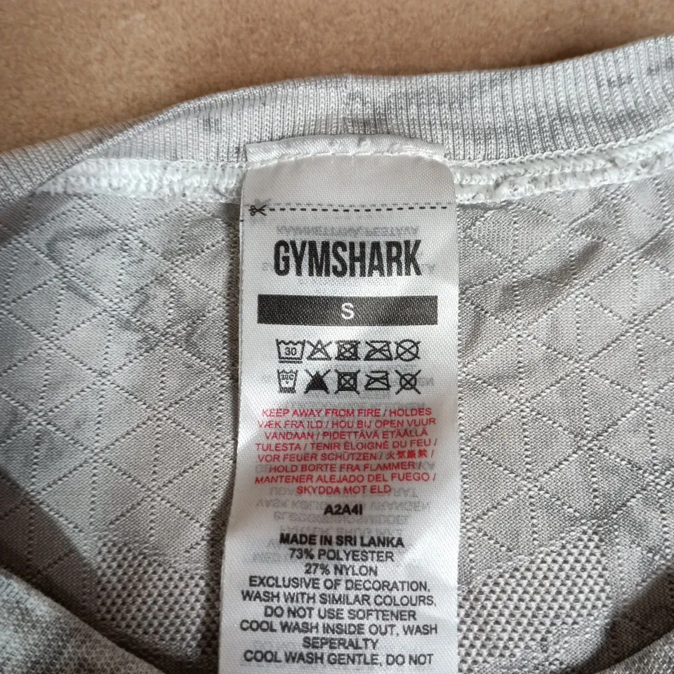 GYMSHARK LONG SLEEVE TOP – GREY MARBLE, SIZE S