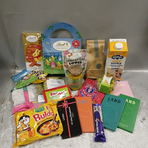 APPROXIMATELY 12 ASSORTED FOOD & DRINK ITEMS TO INCLUDE - LINDT CHOCOLATE - LAND CHOCOLATE - BULDAK RAMEN - ETC - COLLECTION ONLY