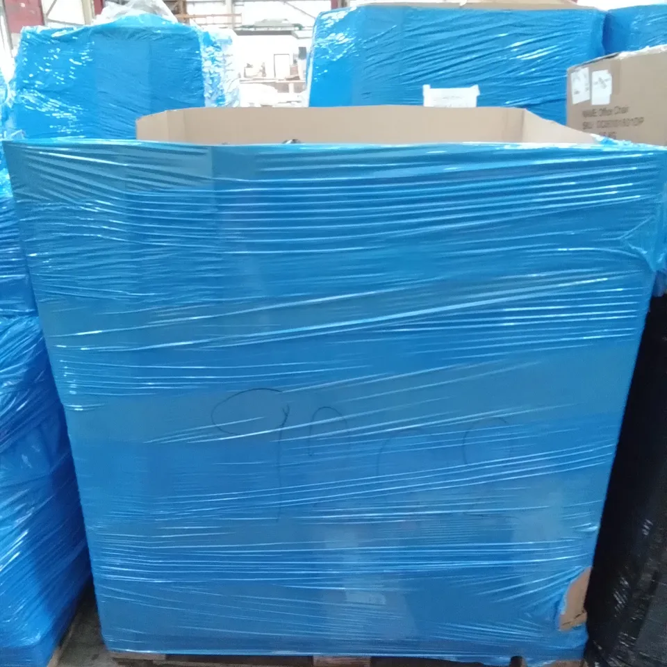 PALLET OF ASSORTED ITEMS INCLUDING JOISCAPE SHELVING UNIT, AMAGABELI FIREPLACE TOOLS, NEW MOON TRAVEL BASSINET & CO SLEEPER, GETFIT PREMIUM KING AIR BED, AMAGABELI GREEN PVC COATED WIRE MESH NETTING