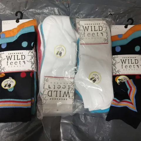 APPROXIMATELY 50 ASSORTED PACKS OF WILD FEET LADIES SOCKS IN VARIOUS COLOURS, STYLES AND SIZES