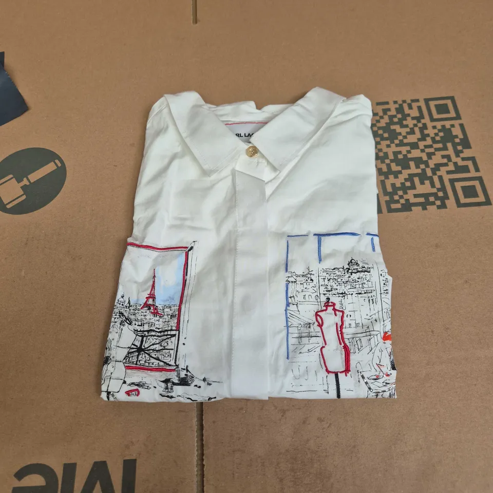 UK XL KARL LAGERFELD PARIS LIMITED EDITION WHITE SHIRT – PARIS SKETCH PRINT