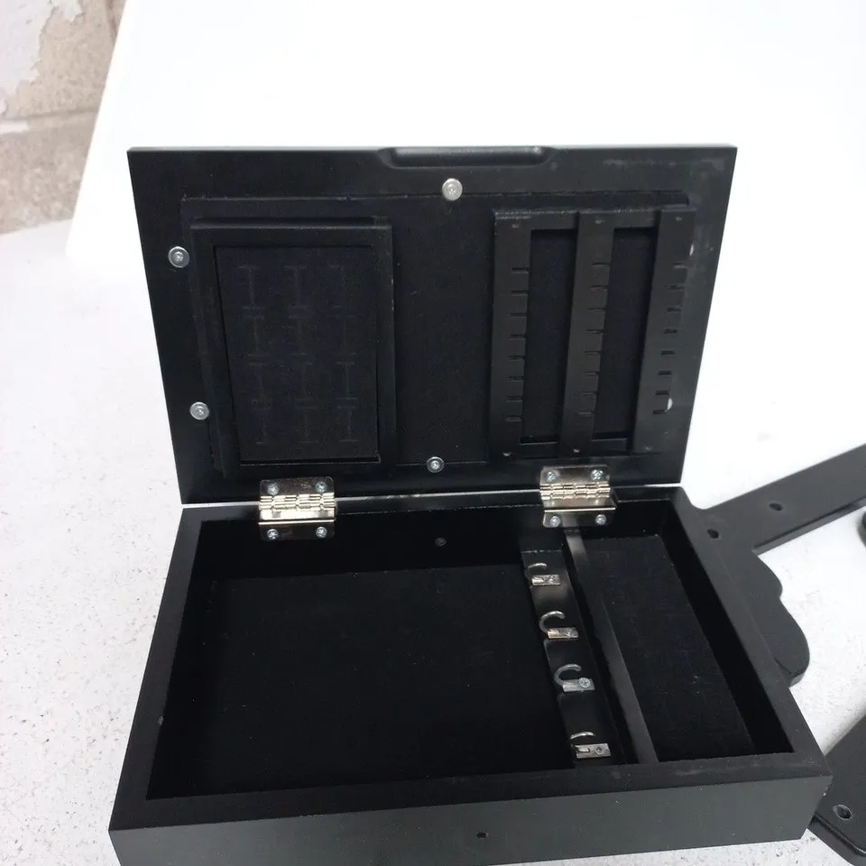 MIRRORED STORAGE BOX ON ADJUSTABLE STAND - BLACK WOOD
