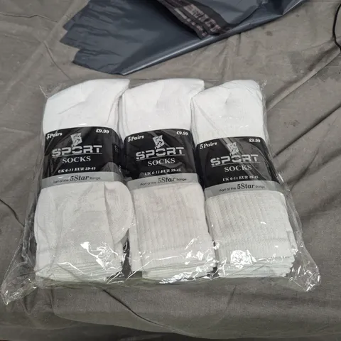 SPORT SOCKS WHITE – 3-PACK (15 PAIRS), UK 6–11 (EUR 39–45) – MEN’S
