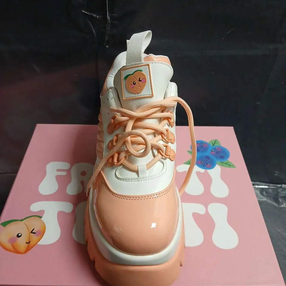 BOXED PAIR OF KOI PEACH/ORANGE PLATFORM TRAINERS -  UK SIZE 4 