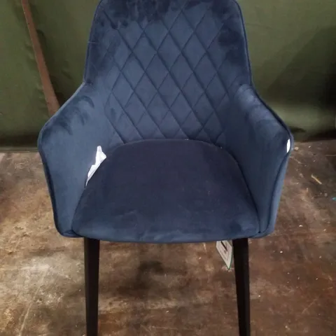 DARK BLUE VELVET DINING CHAIRS WITH BLACK METAL LEGS