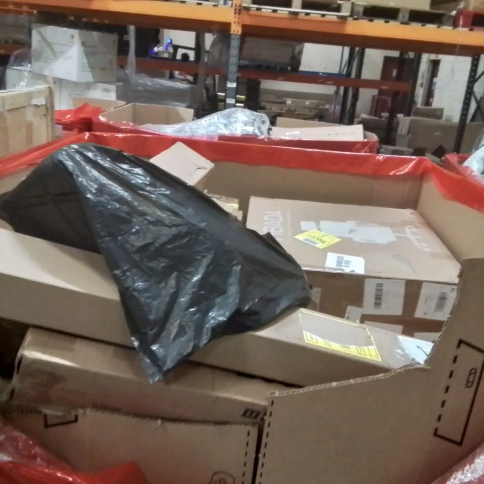 PALLET OF ASSORTED HOUSEHOLD GOODS AND PRODUCTS TO INCLUDE;AREA RUG,CAT LITTER TRAY,VANITY MIRROR 