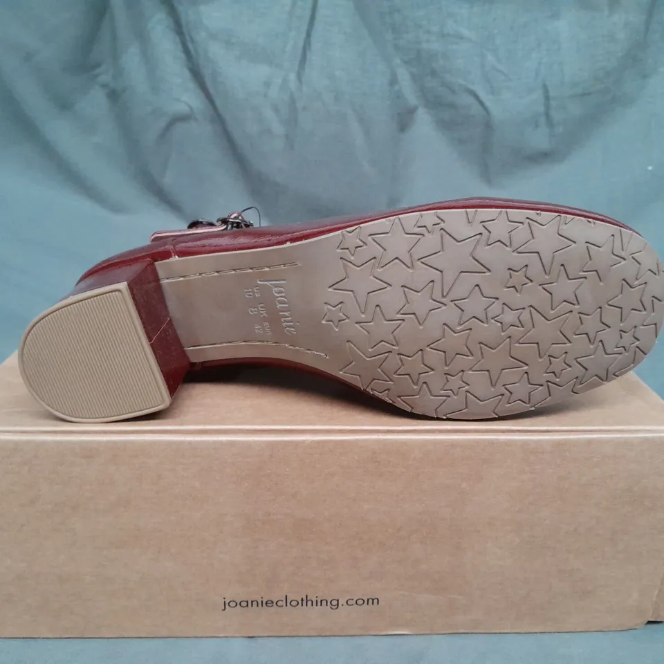 BOXED PAIR OF JOANIE WEDGE BLOCK SHOE SIZE 8