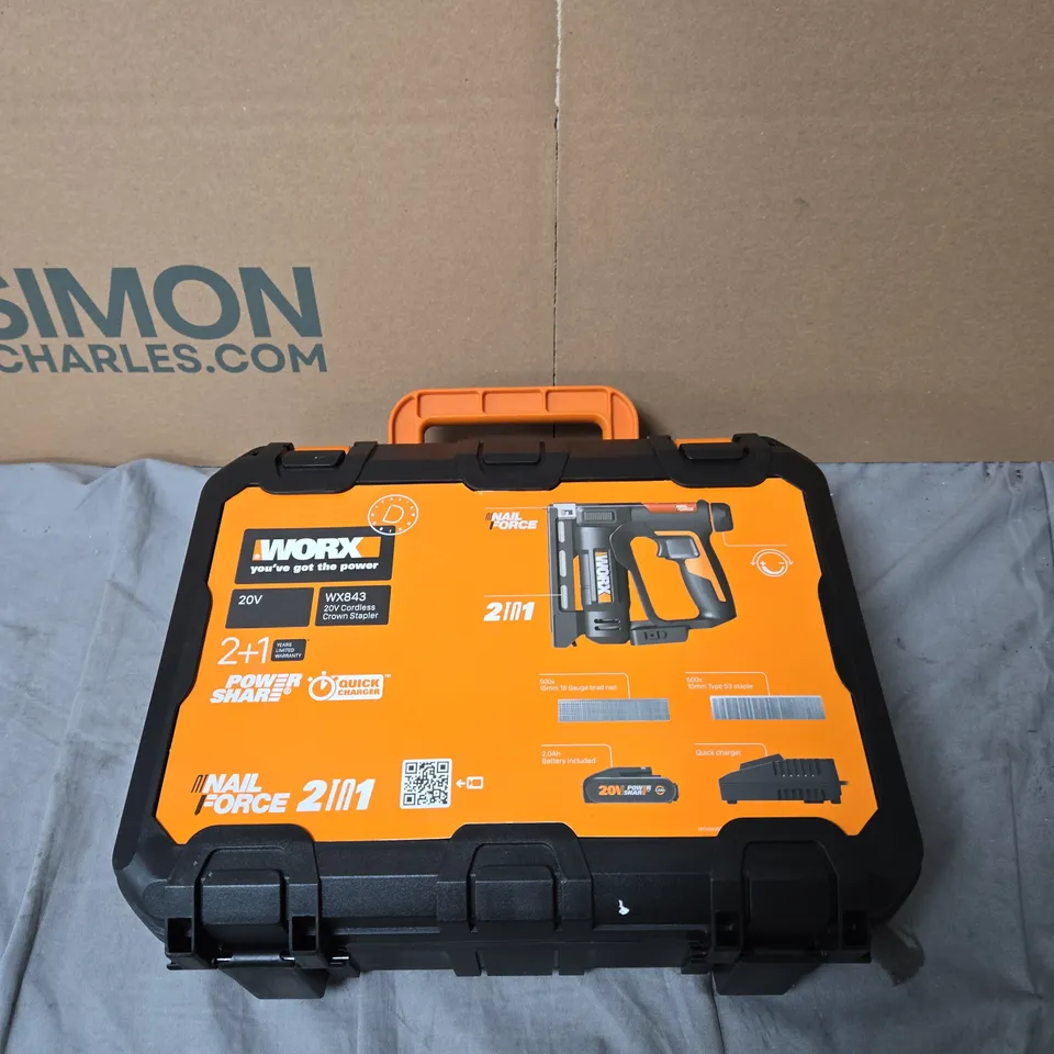 WORX 20V POWERSHARE NAIL FORCE 2-IN-1 NAILER/STAPLER KIT IN CASE