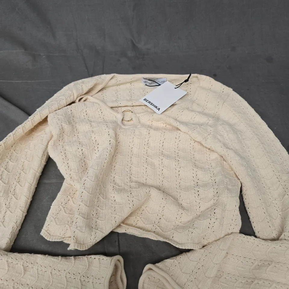BERSHKA BEIGE KNIT CARDIGAN – WOMEN'S, SIZE L