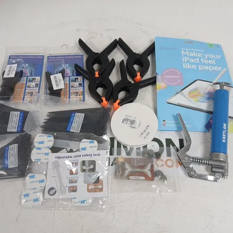 ASSORTED DIY TOOLS & ACCESSORIES – CLAMP SETS, PAPERLIKE IPAD SCREEN PROTECTOR KIT, AND SAFETY LOCKS