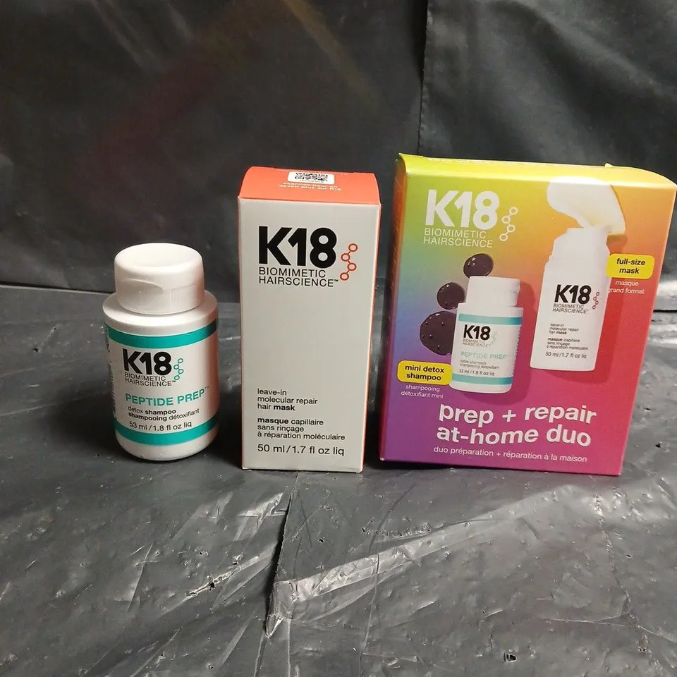 K18 Biometric HairScience Prep + Repair At-Home Duo including - peptide prep Detox Shampoo 53ml + Leave-In Molecular Repair Hair Mask 50ml